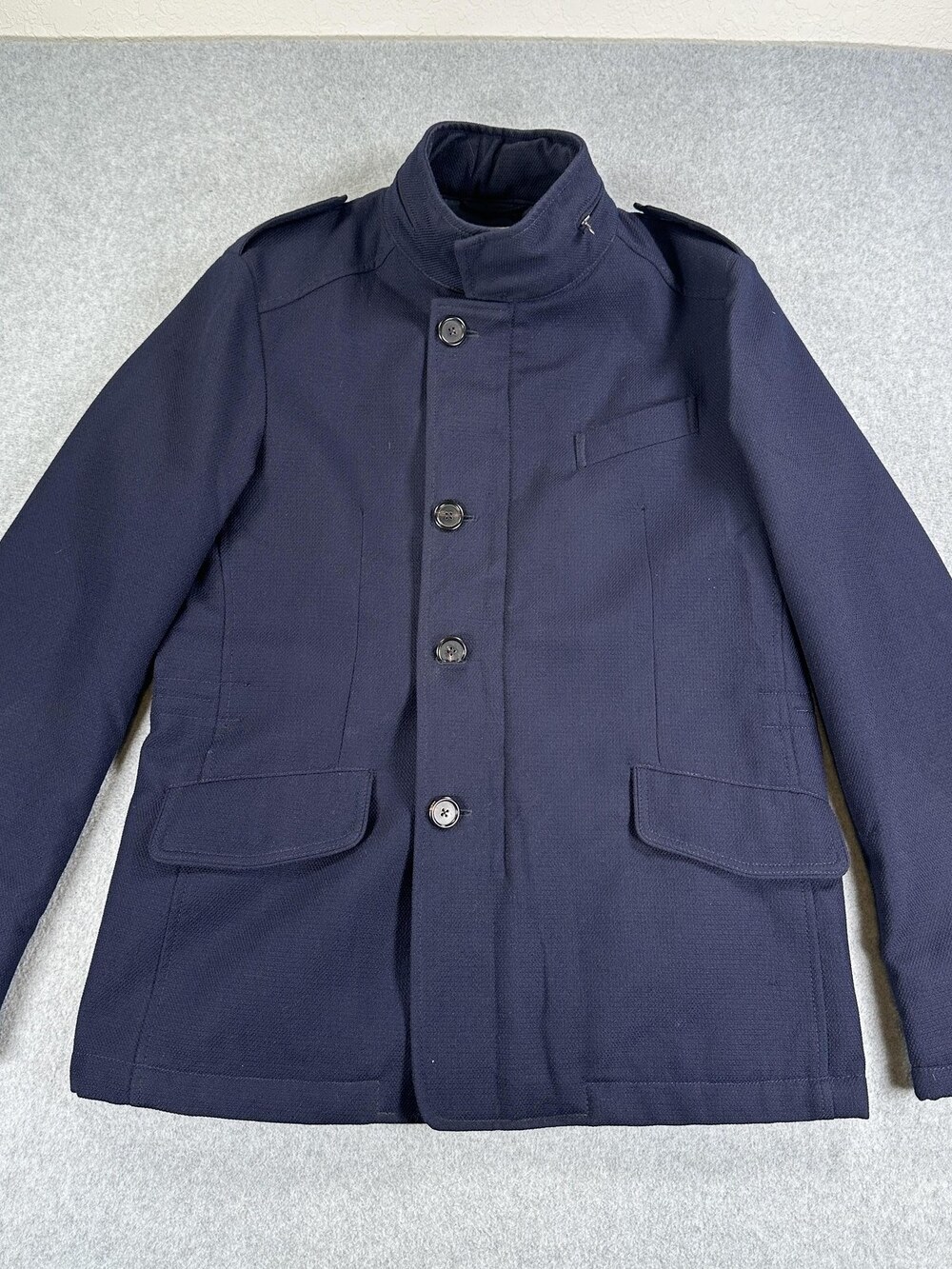 Avon Celli Jacket 6407 Military Coat Mens IT 52 Blue Wool Lined Zip Pockets
